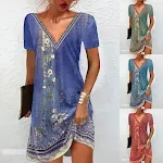 Vestido casual con cuello en V y manga corta, perfecto para el día a día. Diseño cómodo y elegante. Ideal para lucir fresca y a la moda en cualquier ocasión. — foto 1