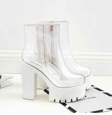 Botas de salto alto plataforma à prova d'água com filme transparente e salto grosso, coloridas para moda e proteção. — foto 10
