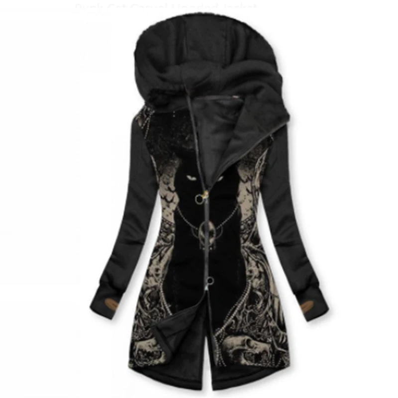 Jaqueta com capuz solta casual de manga longa estampada, perfeita para um visual descontraído e confortável. Ideal para o dia a dia e momentos de lazer. — foto 4