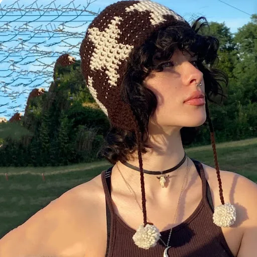 Title 3, Star Hat Hand-woven Earmuffs Hat Fur Ball Penda...