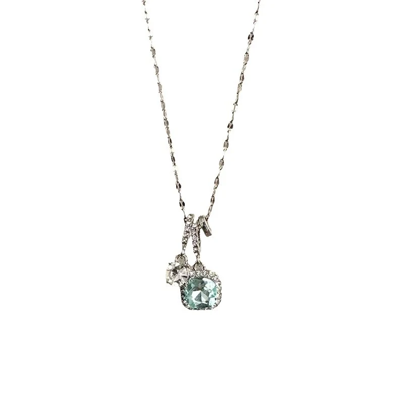 Colar Água de Açúcar Cristal de Menta Zircônio Azul para Mulher Joia elegante e refrescante, adicionando um toque de sofisticação ao seu visual. Ideal para qualquer ocasião. — foto 3
