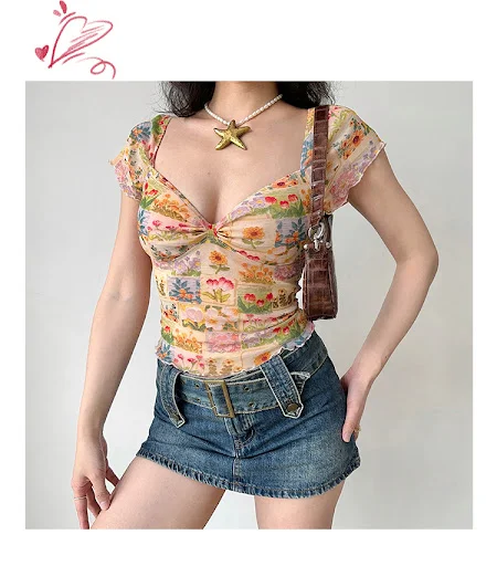 Title 1, Camiseta feminina com estampa de flor e pintura...
