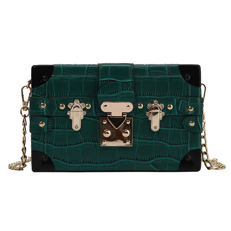 Bolsa transversal retrô com corrente fina, padrão de personalidade, tendência versátil, formato caixa e temperamento diagonal para um look estiloso. — foto 4