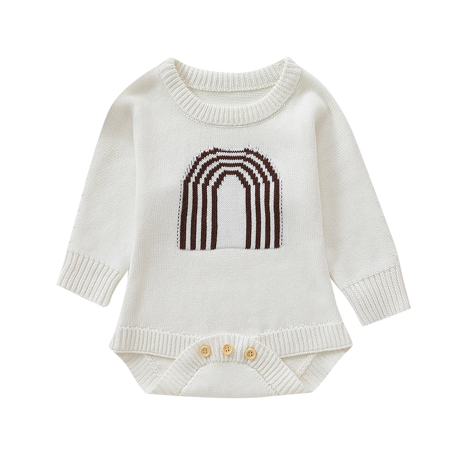 Macacão Infantil de Suéter Branco Marrom Claro Roupa de Bebê Confortável e Quente Perfeito para o Inverno Macio e Respirável Fácil de Vestir — foto 3