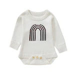 Macacão Infantil de Suéter Branco Marrom Claro Roupa de Bebê Confortável e Quente Perfeito para o Inverno Macio e Respirável Fácil de Vestir — foto 3