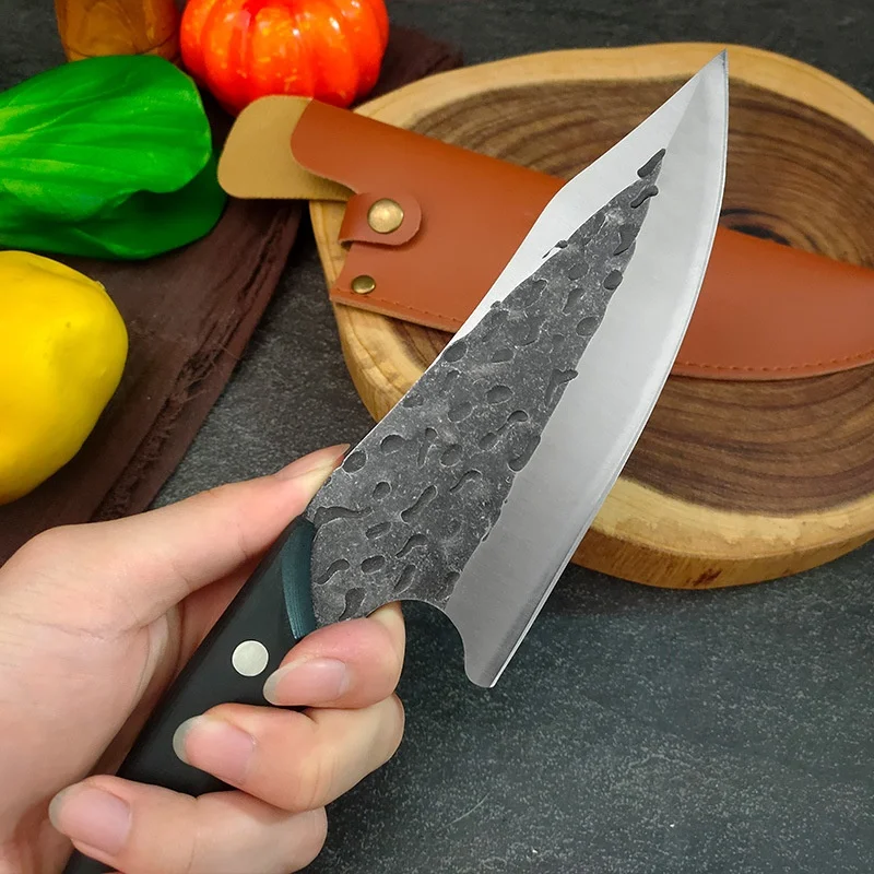 Title 3, Hand-forged hammer pattern boning knife, black ...