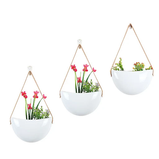 Title 1, Green Hanging Plant Pot with Bright White Flowe...