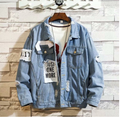 Jaqueta jeans masculina com rasgos para primavera e outono, design moderno e confortável, ideal para looks casuais e estilosos. — foto 3