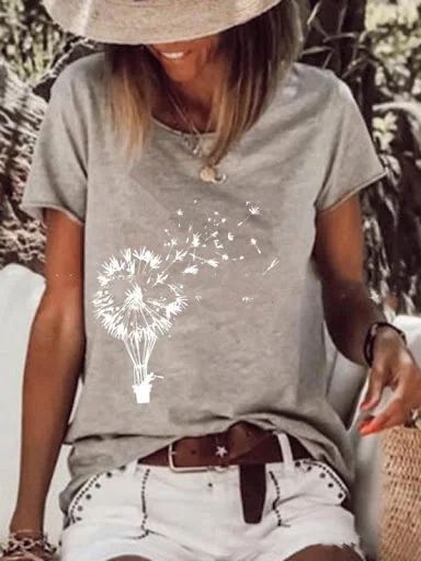 Title 2, Ladies summer dandelion print short sleeve sim...