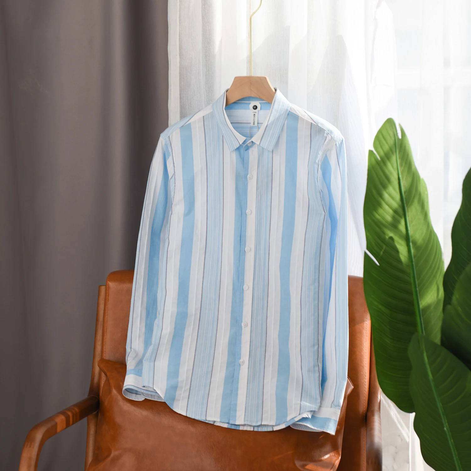 Extremely Hemp Japanese Striped Casual Long-sleeved Shirt for Men — Comfortable and Durable Everyday Wear — photo 3