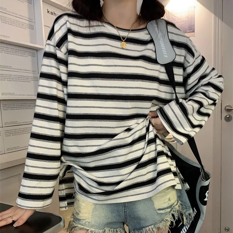 Women's Thin Tops for Early Autumn, Loose-fitting Striped Long Sleeves, a comfortable and stylish choice for the season. — photo 9