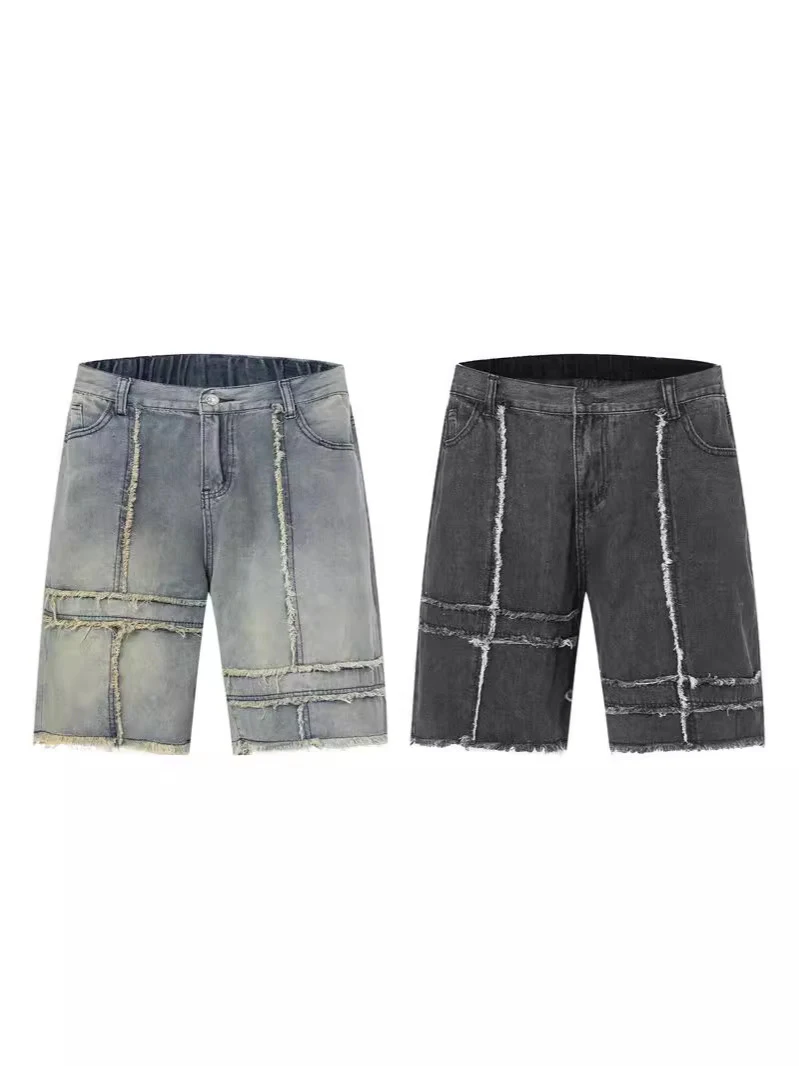 Men's Fashion Summer Stitching Denim Shorts, Comfortable and Stylish, Perfect for Warm Weather, Durable and Versatile, E — photo 2