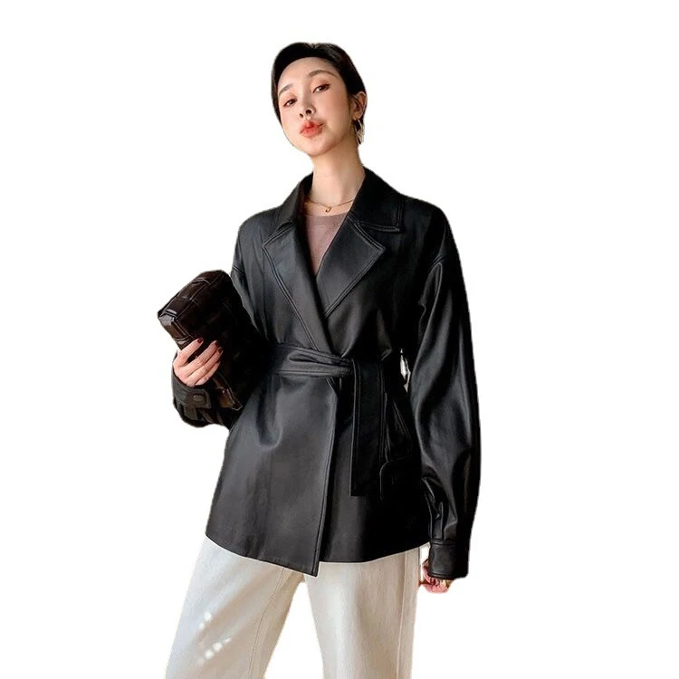 Versatile all-match loose belt small leather jacket. Perfect for any outfit, providing style and comfort while accentuat — photo 3
