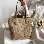 Bolsa de ombro feminina, nova, em palha tecida, grande capacidade e portátil. Perfeita para praia, compras ou viagens. — foto 5