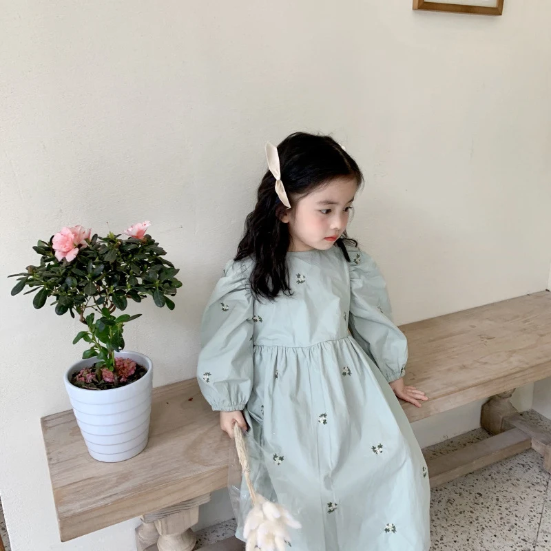 Title 2, Vestido infantil bordado com flores de algodão ...