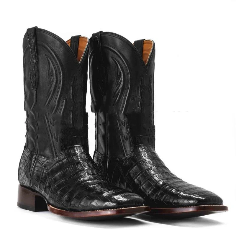 Botas masculinas pontudas xadrez com costura tubular bordada — foto 11