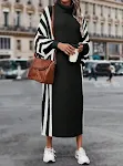 Casual unisex-stijl gestreepte lange gebreide jurk — foto 3