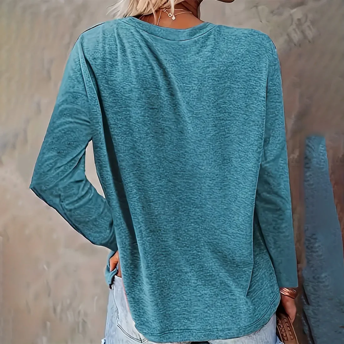 Camiseta feminina de manga comprida árvore de natal estampada gola redonda solta casual — foto 10