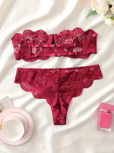Title 6, Womens Lace Flowers Print Underwear Suit