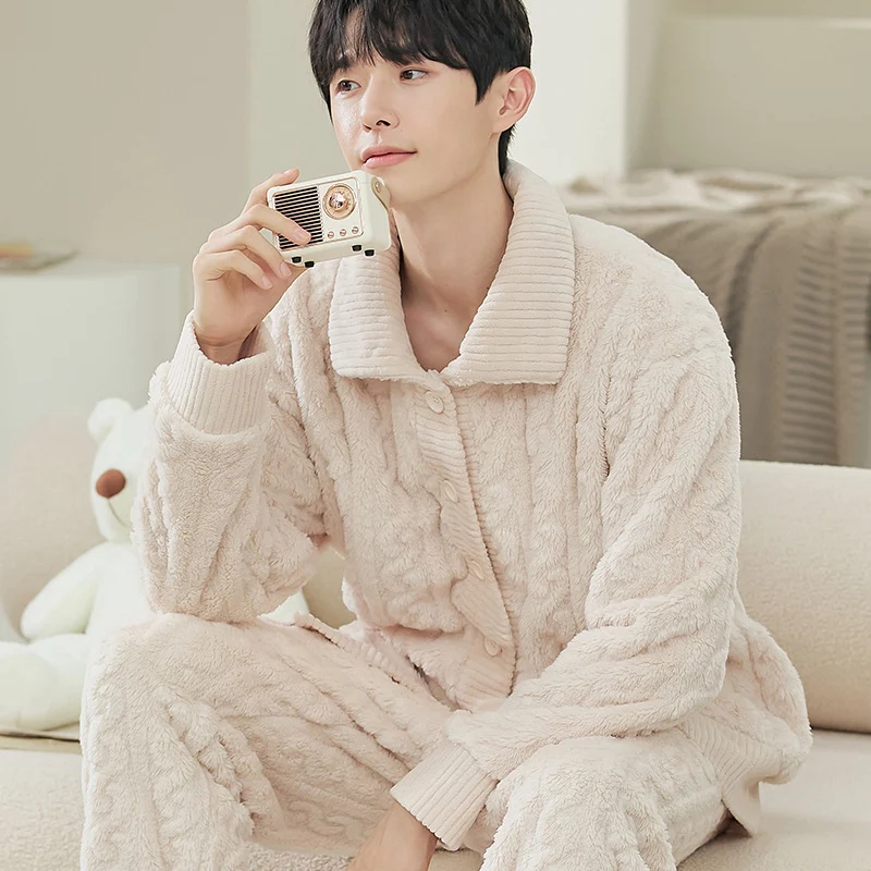 Men's Pajamas Jacquard Flannel Loose Fleece-lined Warm Loungewear Experience ultimate comfort and warmth for relaxing ni — photo 2