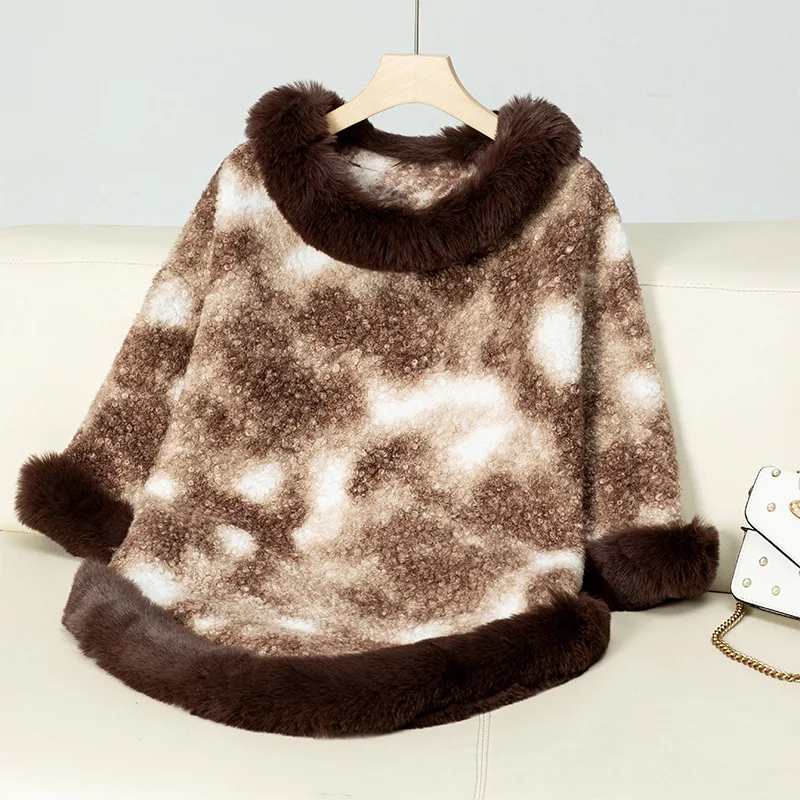 Pullover Contrast Color Leopard Print Knitted Cloak. Warm and stylish, perfect for a cozy and fashionable look in colder — photo 2
