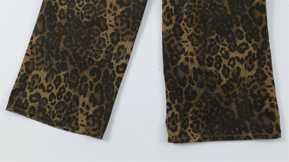 Men's Punk Distressed Pleated Leopard Jeans, bold and unique style, perfect for a rebellious and edgy fashion statement. — photo 12