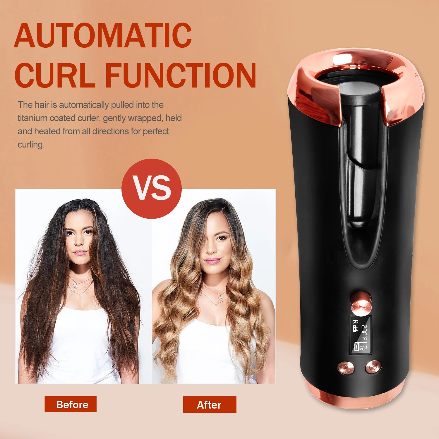Title 4, Portable Automatic Curling Iron Wireless LCD, M...
