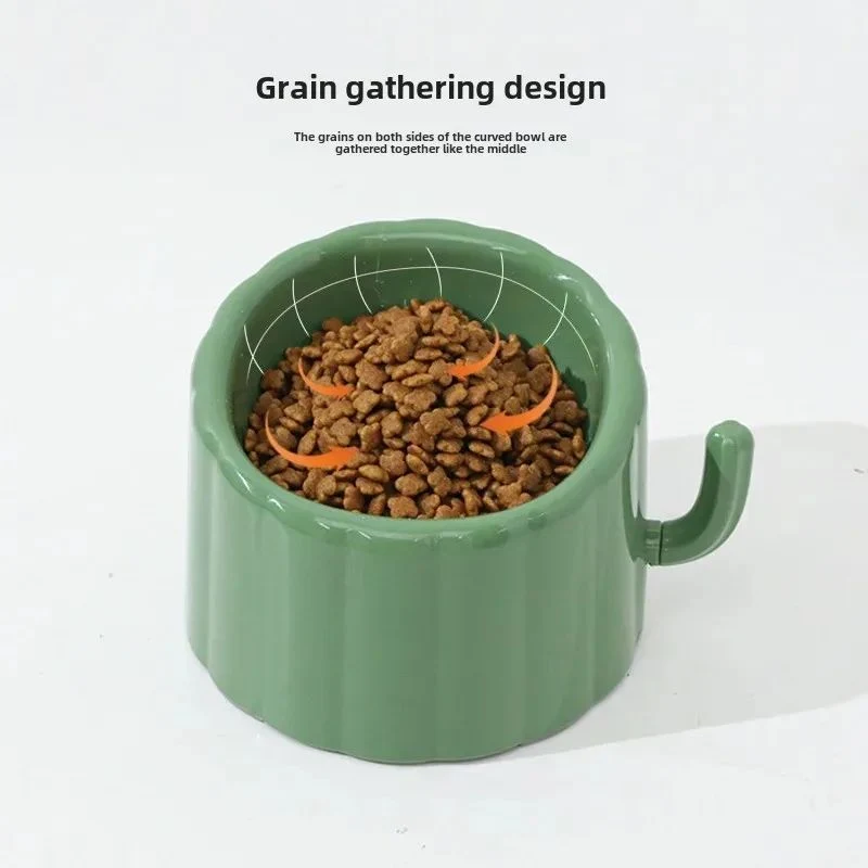 New Solid Color High-Stand Cat Bowl with Cactus Design. Large Mouth, Anti-Overturn, Anti-Slip. Provides comfort and prom — photo 5