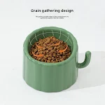 New Solid Color High-Stand Cat Bowl with Cactus Design. Large Mouth, Anti-Overturn, Anti-Slip. Provides comfort and prom — photo 5