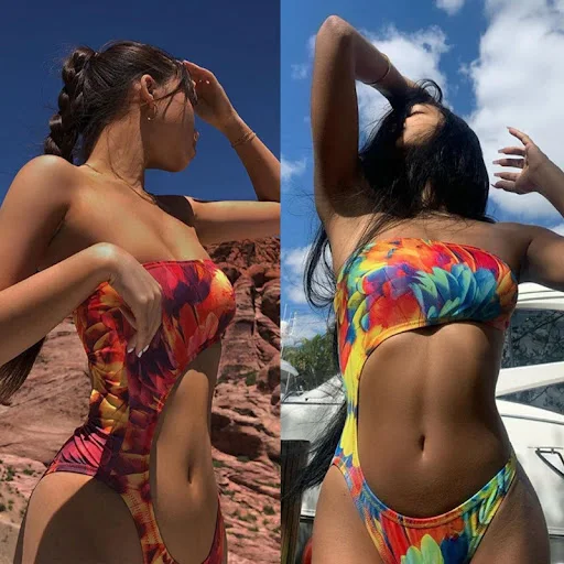 Title 6, One-piece Irregular Swimsuit Printed Tube Top. ...