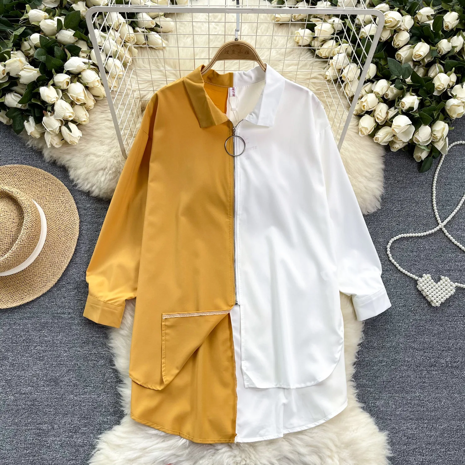 Idle Style Mid-length Color Matching Shirt — photo 8