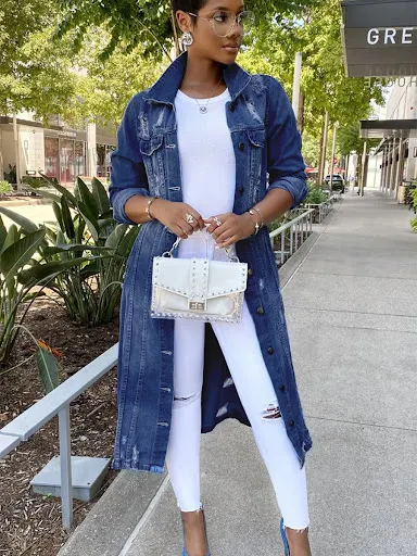 Title 5, Womens Denim Long Trench Coat Ripped Jacket