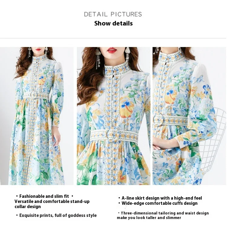 Title 2, Wavy Edge Long Retro Printed Dress