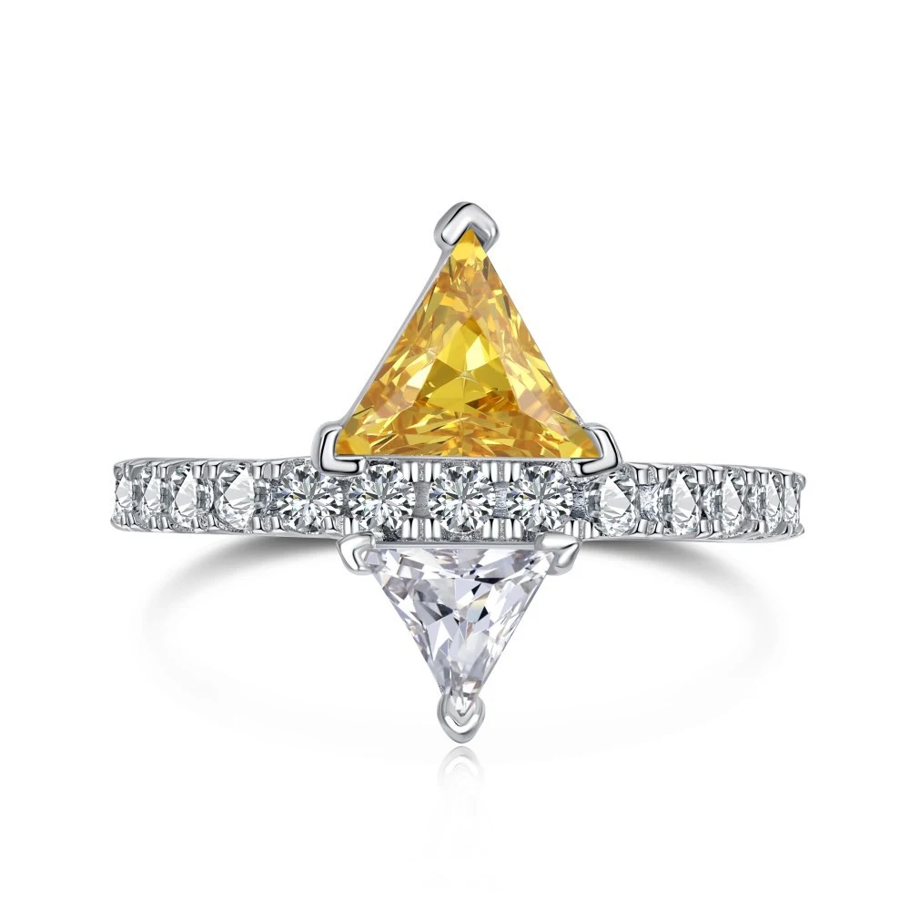Anel de prata esterlina S925 com zircônio triangular colorido. Joia de moda acessível, luxo elegante para um look sofisticado. — foto 8