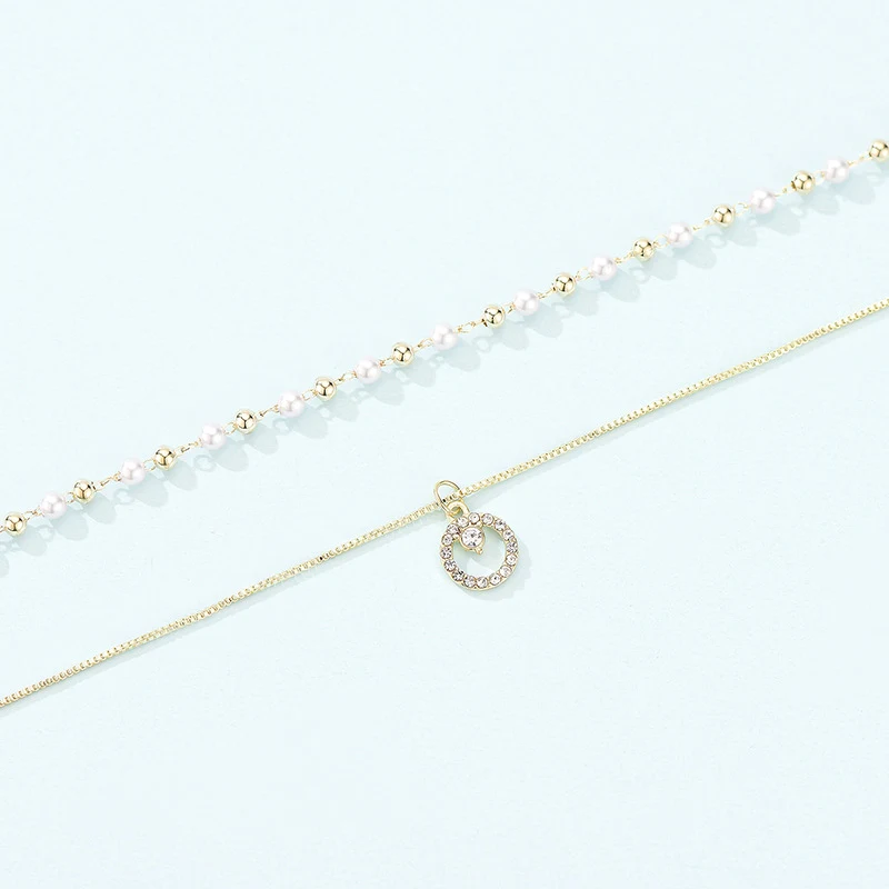 Colar feminino com pingente de anel duplo de pérola Ins Cold Wind, acessório elegante e charmoso, perfeito para mulheres modernas. — foto 4