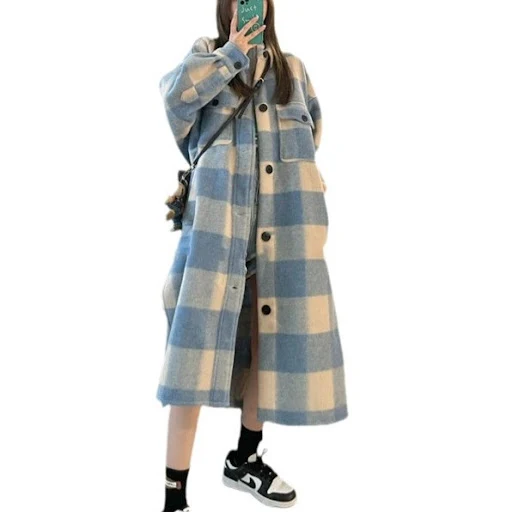 Title 3, Retro Blue Plaid Contrast Color Single-breasted...