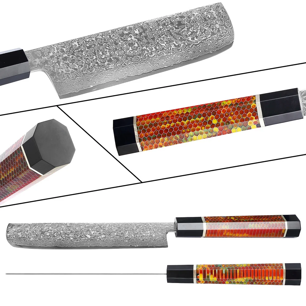 Octagonal Resin Honeycomb Handle Kitchen Knife with Sharp High Hardness Damascus Steel. Experience precision cutting and — photo 2