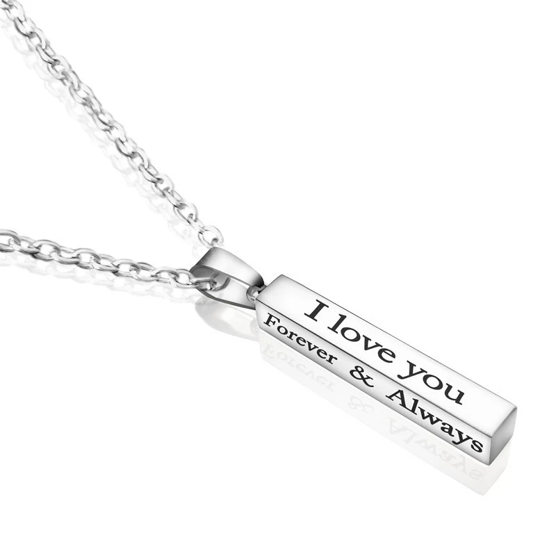 Colar com pingente de coluna de aço inoxidável "EU TE AMO", longo, para fazer pedidos, expressando amor duradouro e esperança. — foto 3