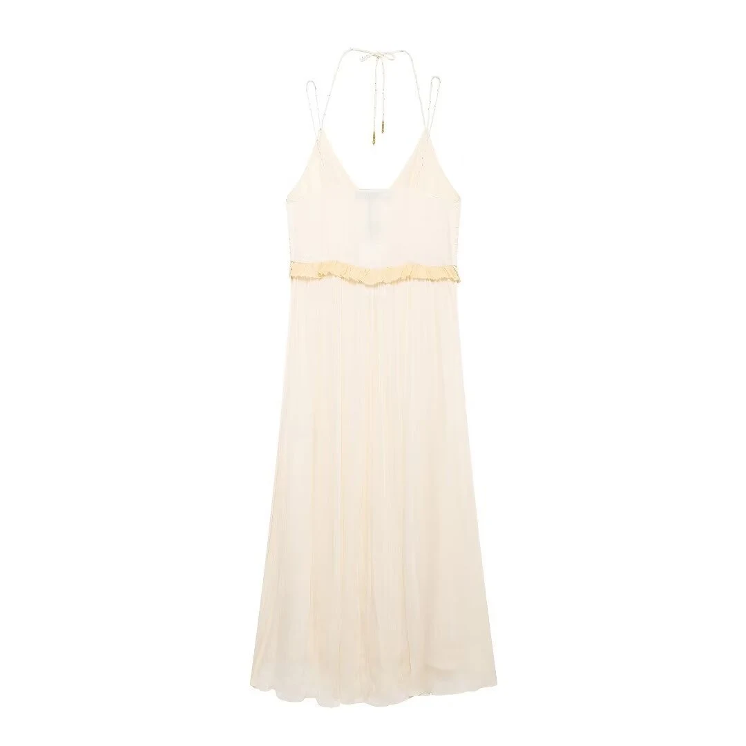 Title 4, Hanging Collar Backless Stitching Midi Skirt Dress