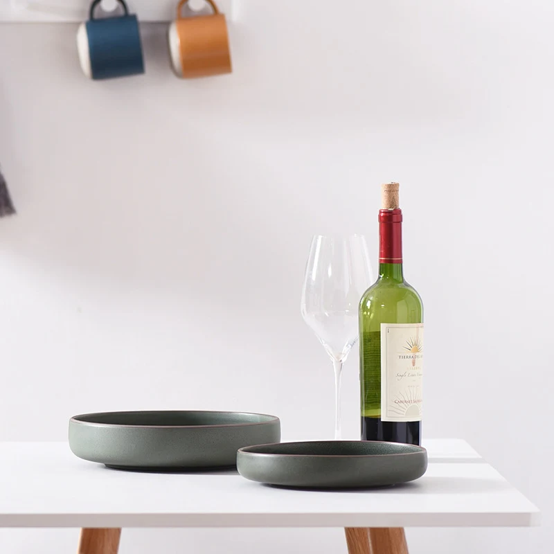 Title 4, Dark Green Retro Household Tableware Plate, ide...