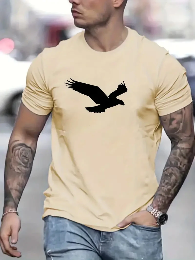 Camiseta Masculina Manga Curta Águia Impressão Digital 3D Cor Sólida Conforto e Estilo Casual Perfeita para o Verão Respirável e Moderna — foto 19