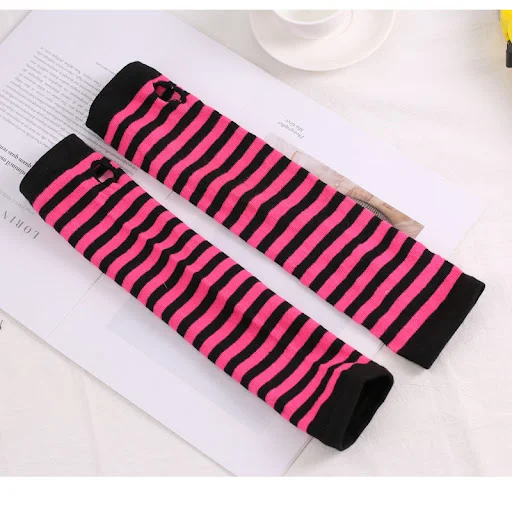 Title 3, Anime Black And White Stripe Fingerless Cotton ...