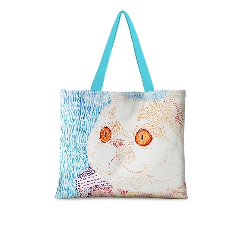 Cat Illustration Shoulder Bag, Large Capacity Canvas Tote, perfect for everyday use, carrying books, groceries and all y — photo 1