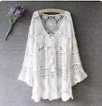 Summer plus size women's clothing, oversized thin lace crocheted hollow out sun protective blouse ice silk wool sweater. — photo 7
