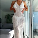 Cutout See-through Beach Sleeveless Halter Dress Female Summer Slim Slim Backless Dress — photo 11