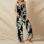 Macacão feminino solto com estampa vintage, bolsos, pernas largas e calças casuais, perfeito para um visual descontraído e estiloso. — foto 1
