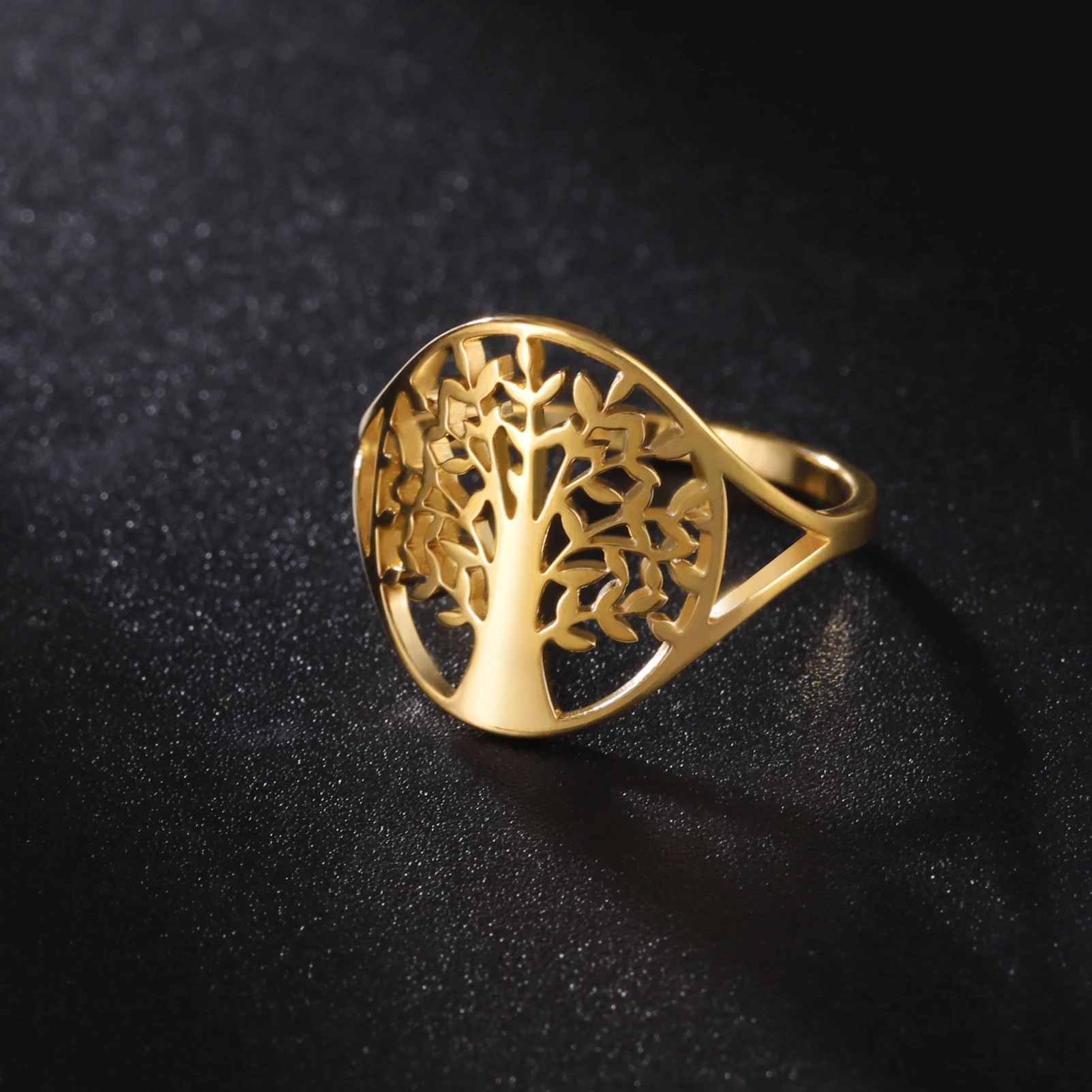 Anillo de acero inoxidable con diseño de árbol pequeño, estilo retro europeo y americano, hueco y moderno, para mujer. — foto 7