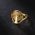 Anillo de acero inoxidable con diseño de árbol pequeño, estilo retro europeo y americano, hueco y moderno, para mujer. — foto 7