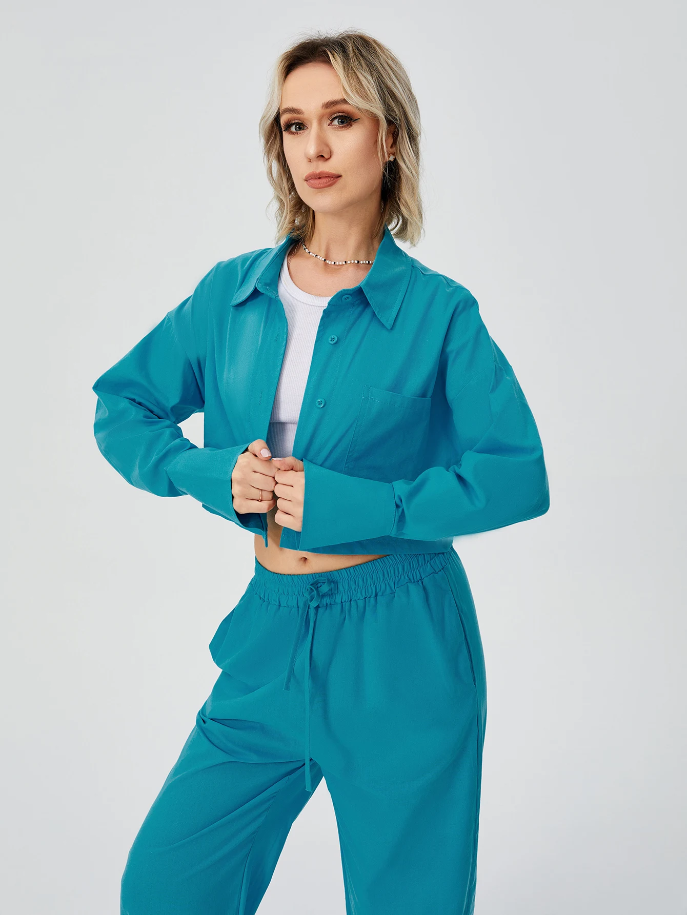 Title 2, Womens Two Piece Outfits Long Sleeve Button Do...