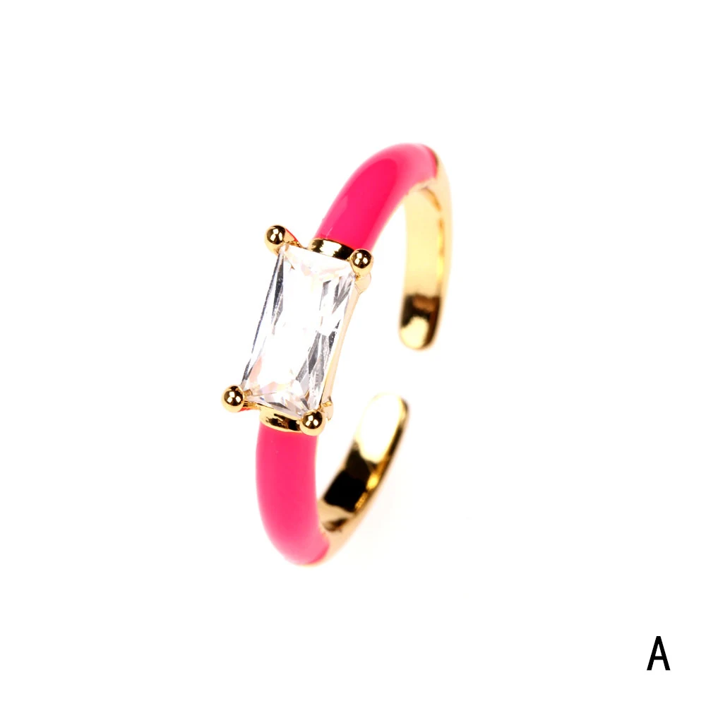 Anel de dedo indicador quadrado de zircônia dourada com banho de cobre, retentor de cor, personalidade, adorno elegante e duradouro. — foto 7